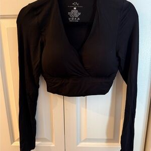 Klassy Network Black Long Sleeve Wrap Crop Top